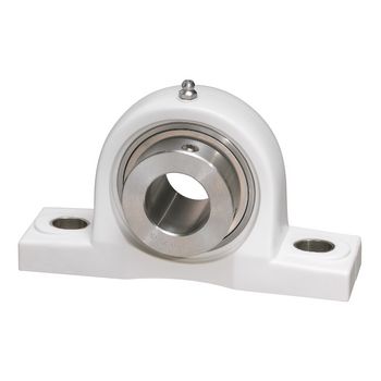 Pillow Block Ball Bearing Mounted Unit, 1.125 in Bore, Thermoplastic Housing, Stainless Steel Insert, Eccentric Collar Locking