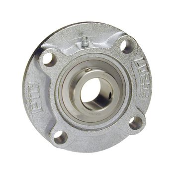 Piloted Flange Ball Bearing Mounted Unit, 2.25 in Bore, Nickel Plated Housing, Set Screw Locking