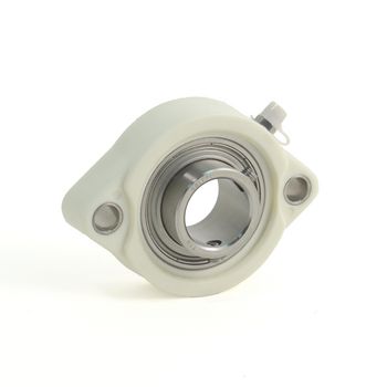 2-Bolt Flange Ball Bearing Mounted Unit, Light Duty, 0.75 in Bore, Thermoplastic Housing, Stainless Steel Insert, Set Screw Locking