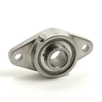 2-Bolt Flange Ball Bearing Mounted Unit, 1.25 in Bore, Stainless Steel Housing, Stainless Steel Insert, Set Screw Locking