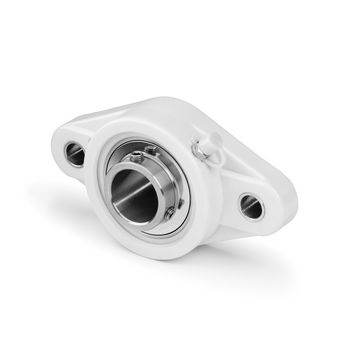 2-Bolt Flange Ball Bearing Mounted Unit, 0.75 in Bore, Thermoplastic Housing, Stainless Steel Insert, Set Screw Locking
