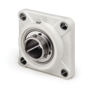 4-Bolt Flange Ball Bearing Mounted Unit, 1.125 in Bore, Thermoplastic Housing, Stainless Steel Insert, Set Screw Locking